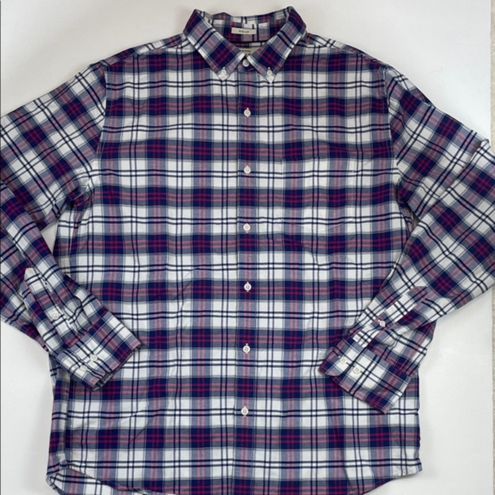 Hawker Rye Stretch Oxford Plaid Button Down Shirt Red Blue White Men Sz L Tall